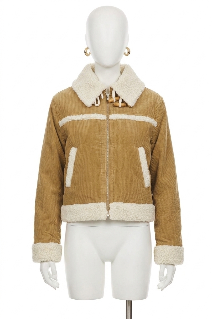 NEW AMO betty shearling corduroy jacket in cumin